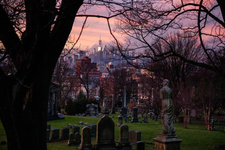 Tombstones at Green-Wood Cemetery in Brooklyn, December 14, 2020